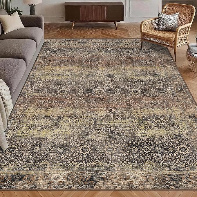 Washable Area Rug 6' x 9' Vintage Traditional Persian Mat by Unknown