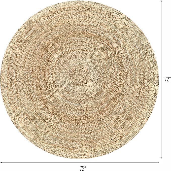 Hausattire Hand Woven Jute Braided Rug, 6’ Round – Natural, Reversible Boho - Image 2