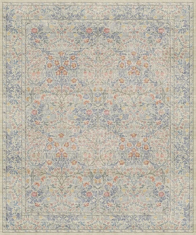 Vintage Washable Beige Blue 10x12 Rug - Image 2