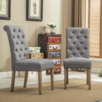 Roundhill Furniture Habit Grey Solid Wood Tufted Parsons Dining Chair (Set of 2), Gray