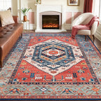 SERISSA Washable Rugs 8x10 Area Rugs, Large Non-Slip Boho Living Room Rust Rug by SERISSAHomeDecorCollection