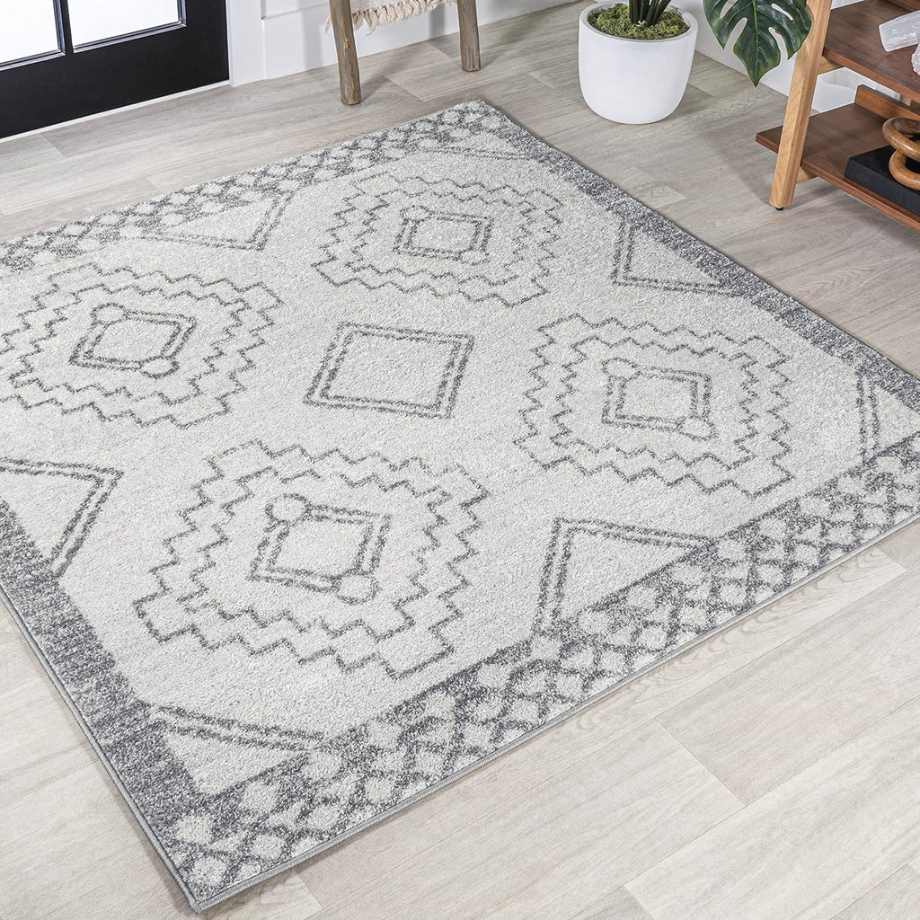 JONATHAN Y Amir Moroccan Beni Souk Cream/Black 4' Round Indoor Area Rug, Bohemian, Scandinavian, Easy-Cleaning for Living Room, Bedroom, Kitchen, Pet Friendly, Non-Shedding (MOH200A-4R)