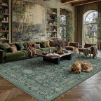 9x12 Washable Area Rug for Living Room Bedroom Vintage Green Non Slip Carpet - Image 4