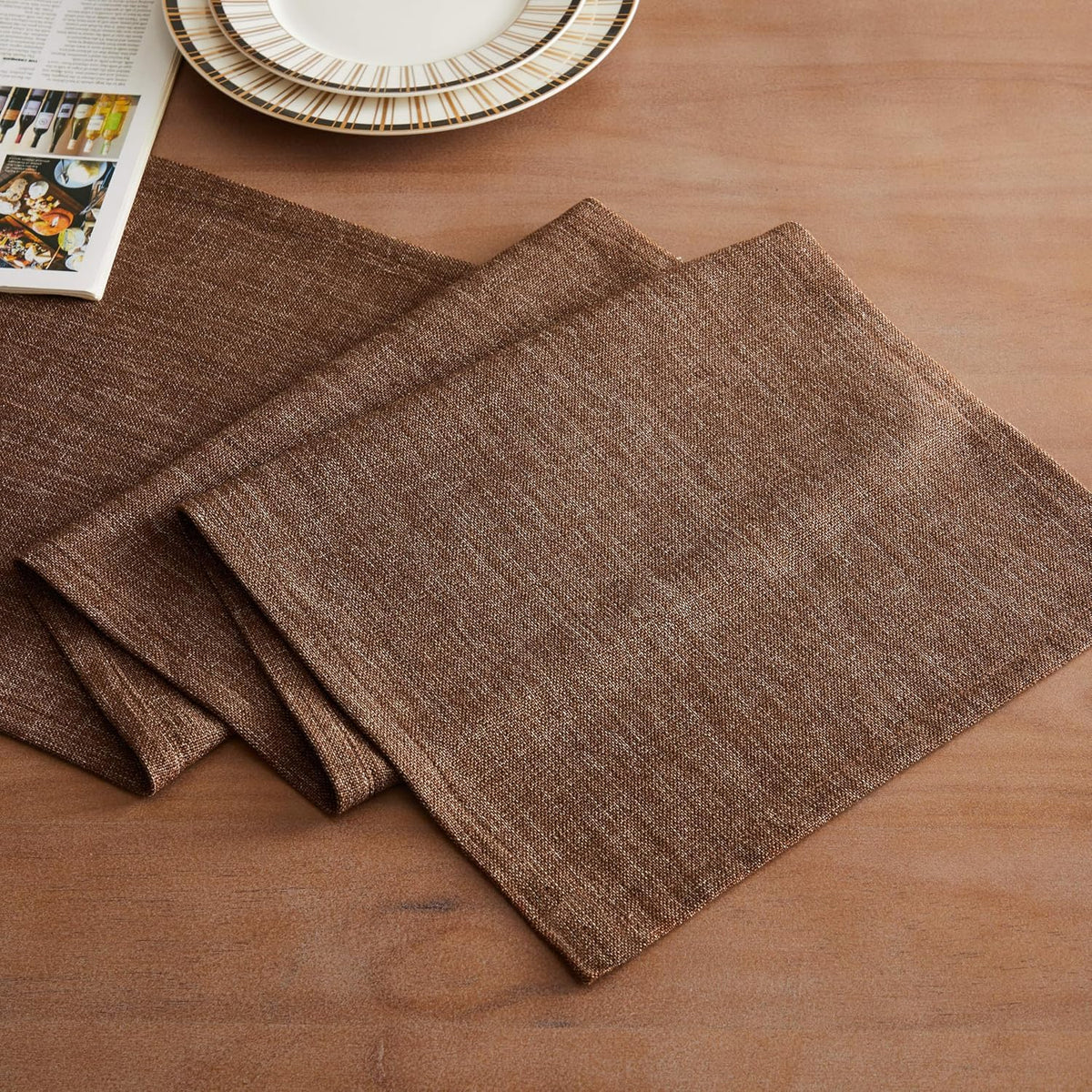 ZeeMart Rustic Cotton Linen Table Runner, 13x60 Inches Brown