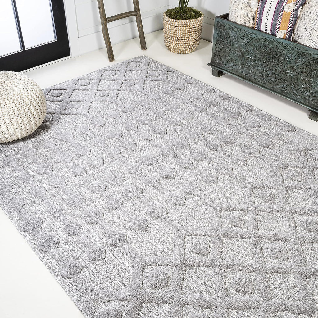 JONATHAN Y Moroccan Diamond Indoor Outdoor Area Rug 3X5 Light Gray, Peralta for Backyard, Patio, Porch, Easy-Cleaning, High Traffic, Pet-Friendly, Non-Shedding (IBZ103C-3)