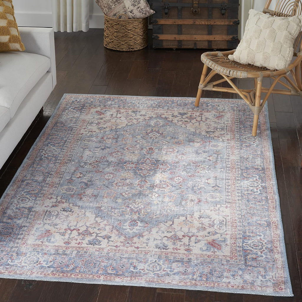 Nourison Home New Concept Washables Blue Multicolor 4' x 6' Area Rug - Easy Clean, Non Shedding, Bed Room, Living Room, Dining Room, Kitchen (4' x 6')