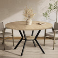 MECHYIN 42'' Round Dining Table for 2–4, Farmhouse Round Kitchen Table with Storage Shelf, Pedestal Dinner Table, Wood Top & Metal Base, Small Space Table for Apartment, Dining Room, Light Oak