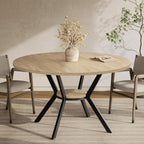 MECHYIN 42'' Round Dining Table for 2–4, Farmhouse Round Kitchen Table with Storage Shelf, Pedestal Dinner Table, Wood Top & Metal Base, Small Space Table for Apartment, Dining Room, Light Oak