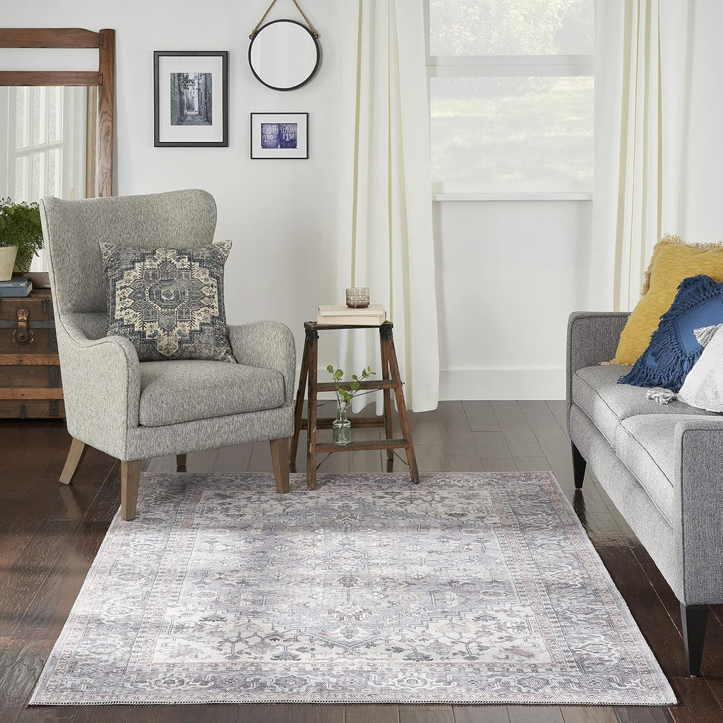 Nicole Curtis Machine Washable Series 1 Bohemian Grey 4' x 6' Area -Rug, Easy -Cleaning, Non Shedding, Bed Room, Living Room, Dining Room, Kitchen (4x6)