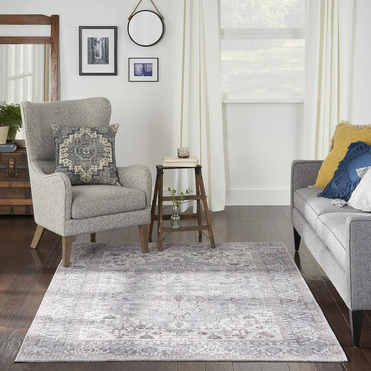 Nicole Curtis Machine Washable Series 1 Bohemian Grey 4' x 6' Area -Rug, Easy -Cleaning, Non Shedding, Bed Room, Living Room, Dining Room, Kitchen (4x6)