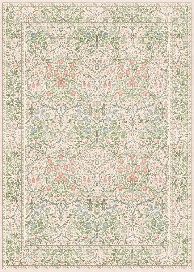 Vintage Washable Beige Green 10x14 Rug - Image 2