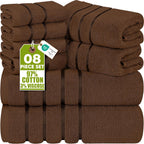 Utopia Towels 8 Piece Luxury Towel Set, 600 GSM, Viscose Stripe, Brown