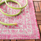 SAFAVIEH Washable Rug Outdoor Courtyard Collection - 2' x 3'7", Light Grey & Fuchsia Pink Purple, Non-Shedding & Easy Cleaning, Ideal for Patio, Front Door, Entryway, Doormat (CY8751-39712)
