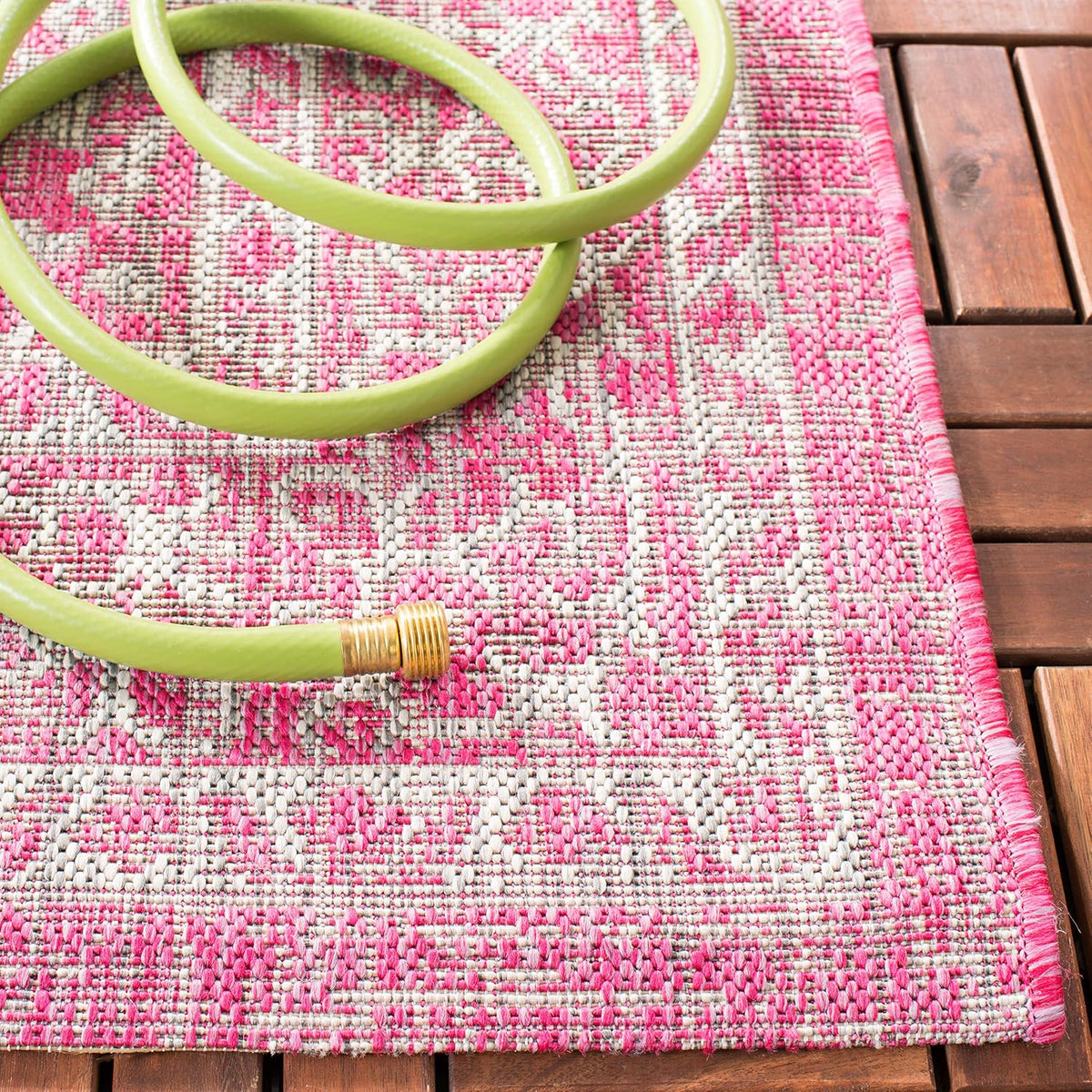 SAFAVIEH Washable Rug Outdoor Courtyard Collection - 2' x 3'7", Light Grey & Fuchsia Pink Purple, Non-Shedding & Easy Cleaning, Ideal for Patio, Front Door, Entryway, Doormat (CY8751-39712)