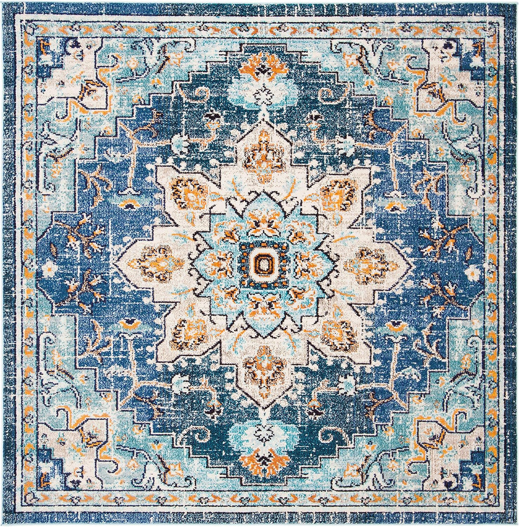SAFAVIEH Madison Square Rug 9', Traditional Blue & Light Blue MAD473M